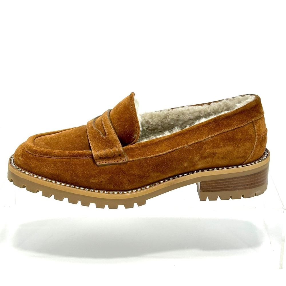 Jimmy Choo Size 38 US 6.5 Narrow Suede Shearling Crystal Deanna Loafer Shoes - Picture 4 of 15